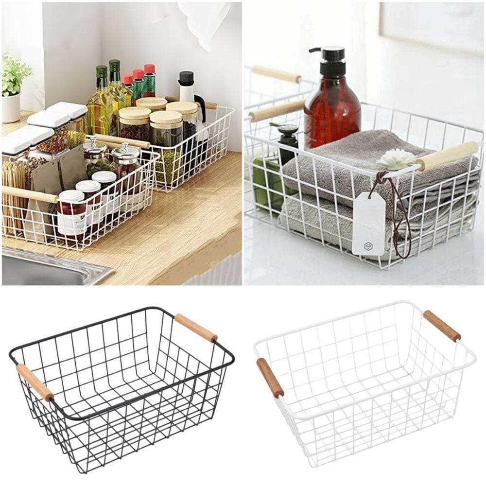 Cesto Rettangolare in Metallo e Ferro con Filo Porta Verdura Frutta Snack Per Bagno Cucina nero