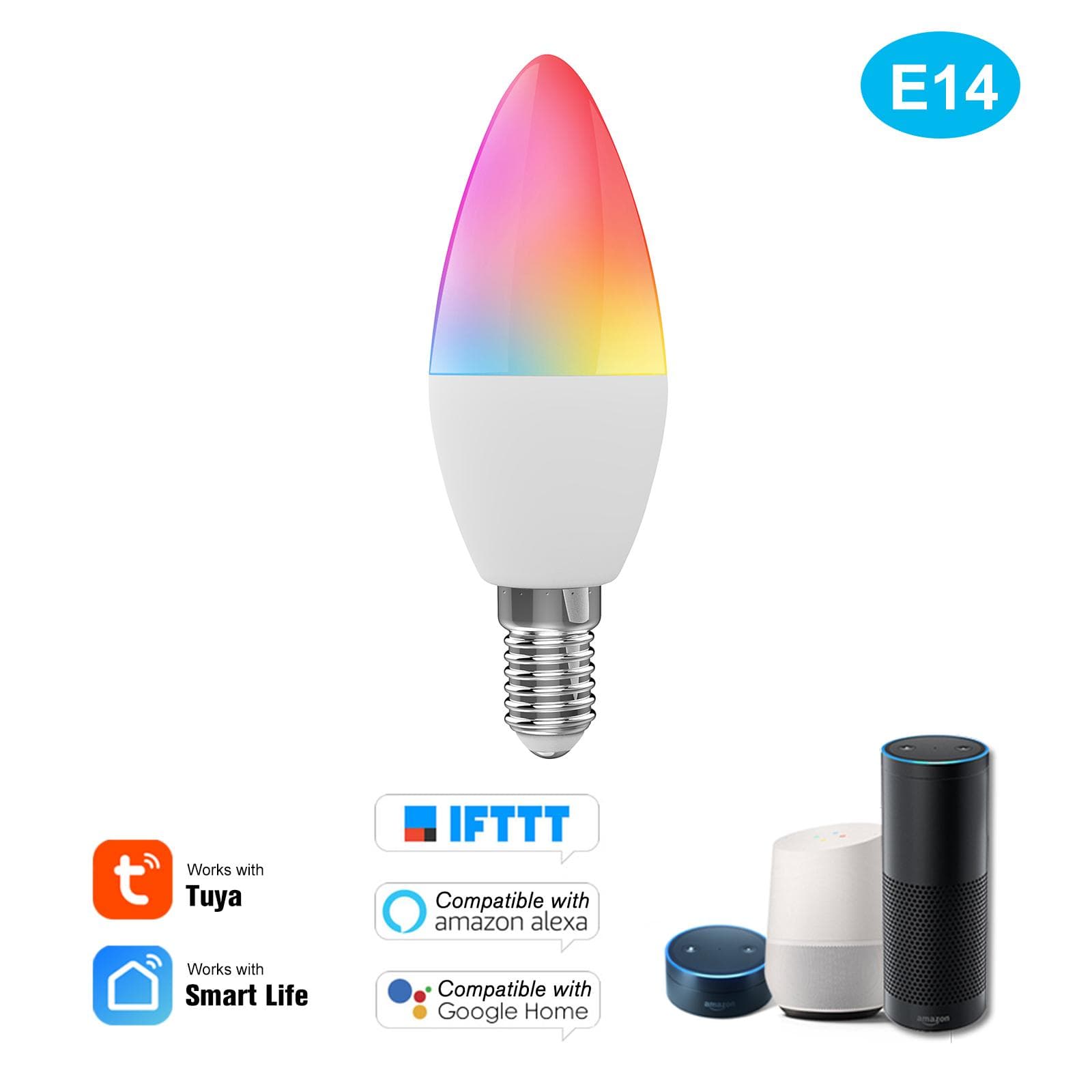 Lampadina WiFi Smart RGB+W+C Lampadina LED a candela 5W E14 Luce dimmerabile APP SmartLife/Tuya Remote beige