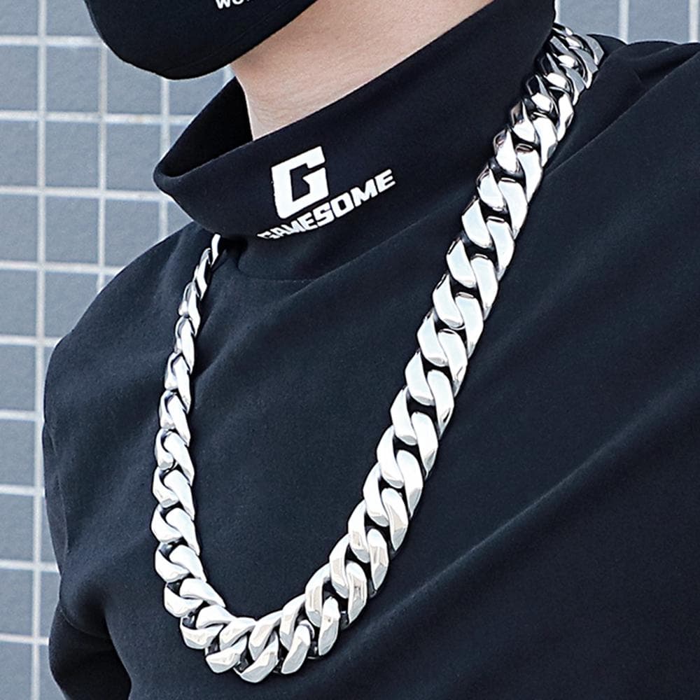 Collana a Catena Cubana Larga 25MM Hip Hop per Uomo Pesante Solida Acciaio Inossidabile Lucido Girocollo Catene Per Uomo Accessori Gioielli