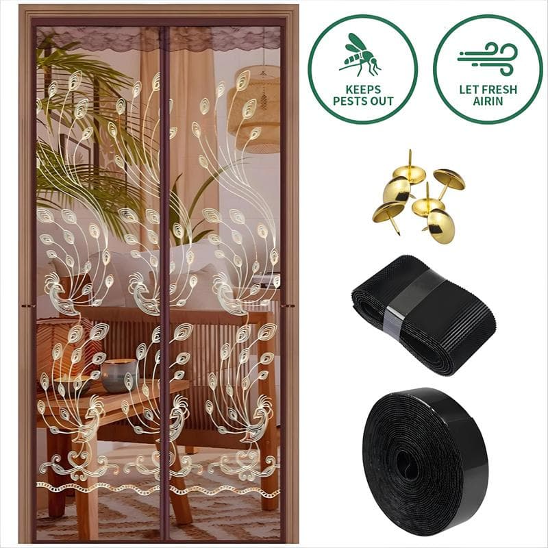 Zanzariera magnetica per porta con colore caffè, rete resistente, zanzariere con magneti, zanzariera magnetica in rete, estate, anti zanzare