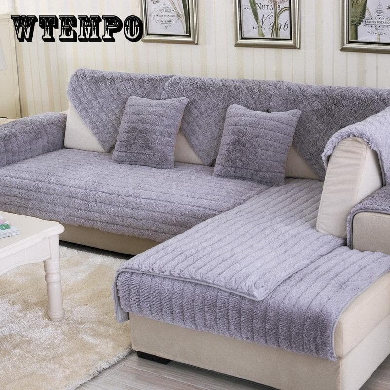 Moderno Semplice e Colore Puro Antiscivolo Cuscino per Divano Copridivano Inverno Peluche Ispessito Copridivano