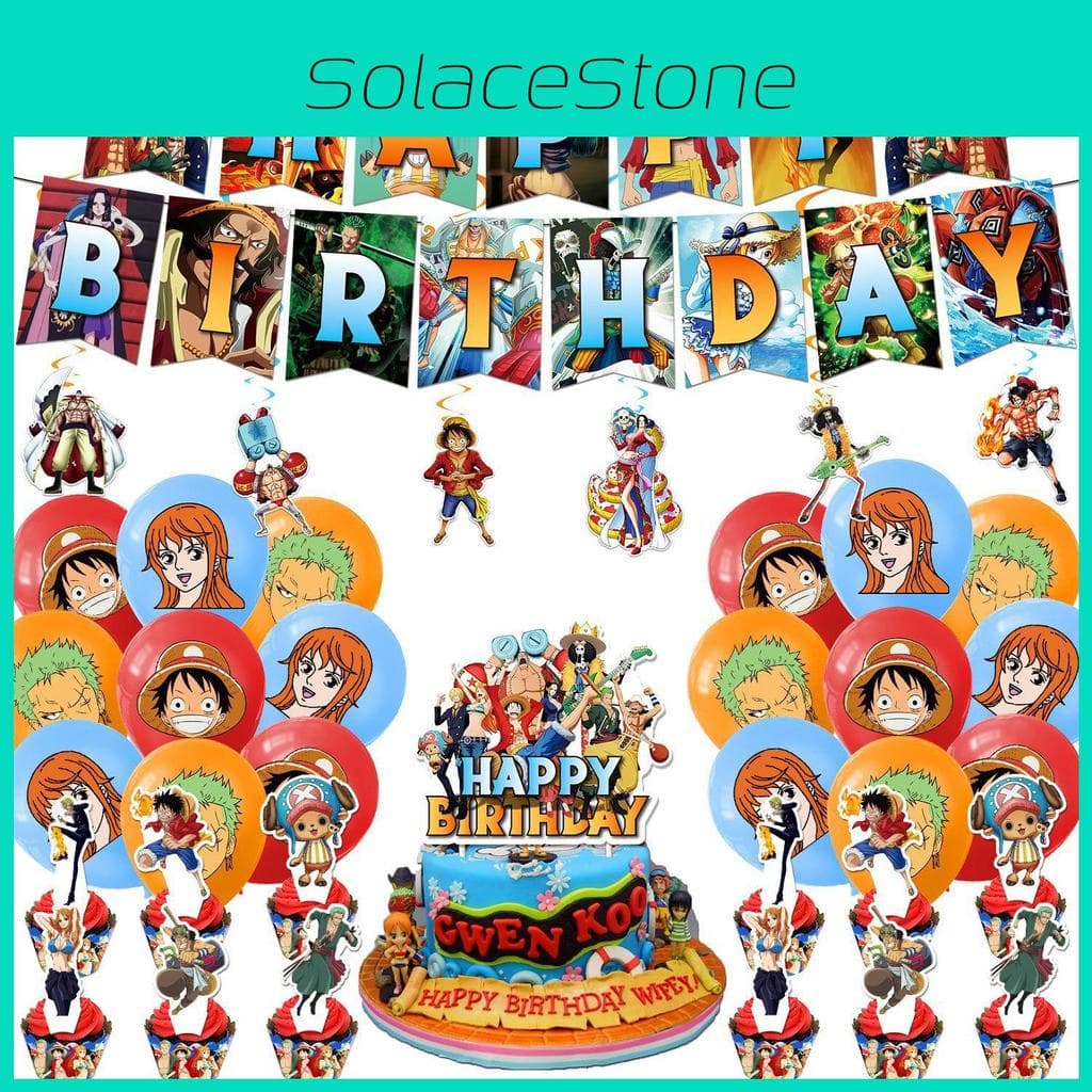 Set Decorazioni Colorato a Tema One Piece per Festa di Compleanno Oggetti di Scena di Carta e Palloncini Vivaci e Fantasiosi cm