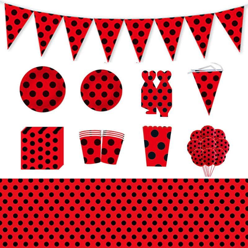 Forniture per Festa Coccinella Posate Monouso Piatti di Carta Bicchieri di Carta Tovaglioli di Carta Decorazione Festa di Compleanno Bambina