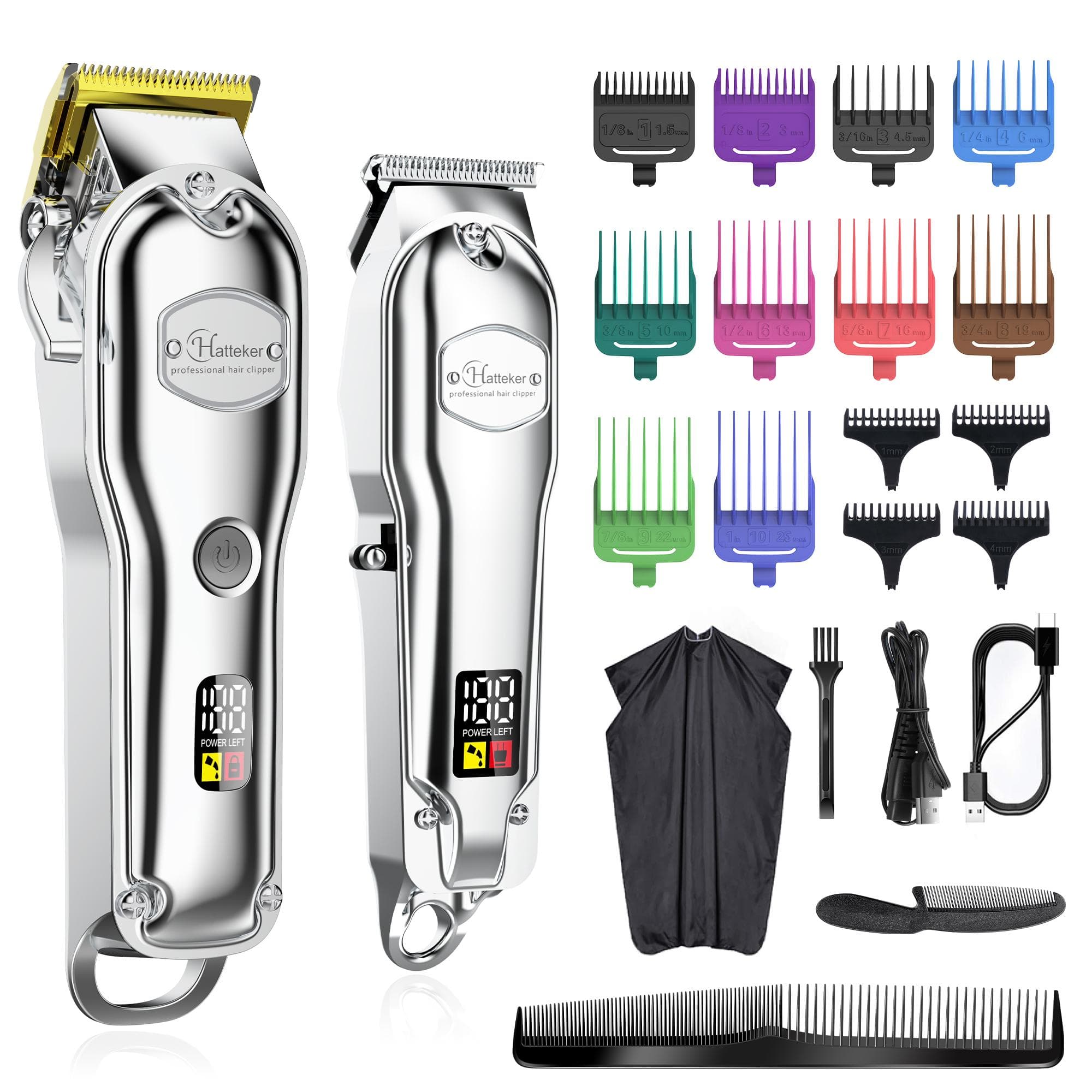 Hatteker Tagliacapelli Professionale da Uomo Set Tagliacapelli Elettrico in Metallo Senza Fili per Barbiere Display LCD Parrucchiere