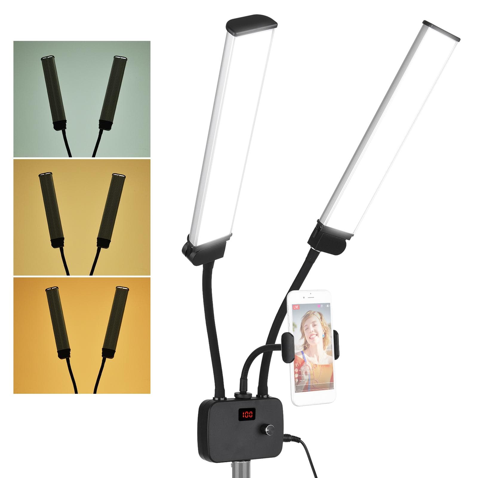 Luci video LED di bellezza dimmerabili bicolore a doppio braccio flessibile a LED 3200K-4500K-5600K 3