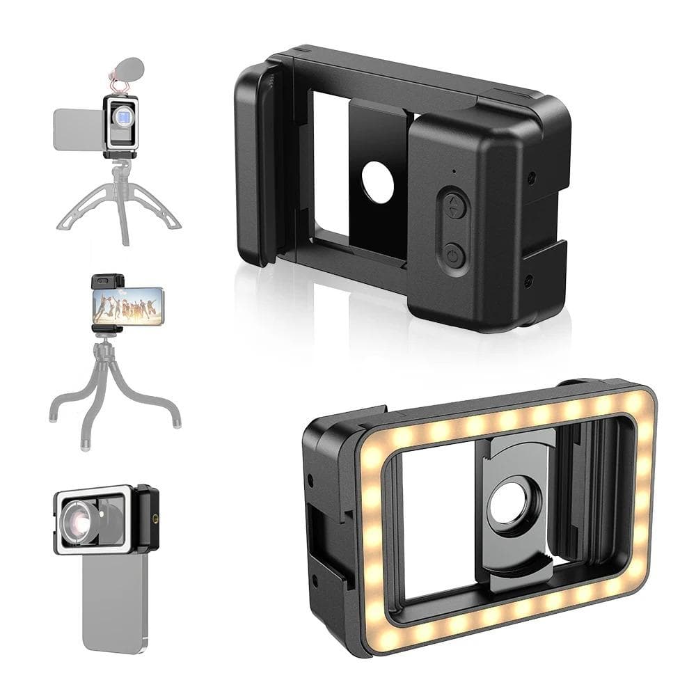 APEXEL FL23 Clip Universale per Telefono con Filettatura 17mm + 37mm Luce LED di Riempimento Supporto Slitta a Freddo & 1/4in nero
