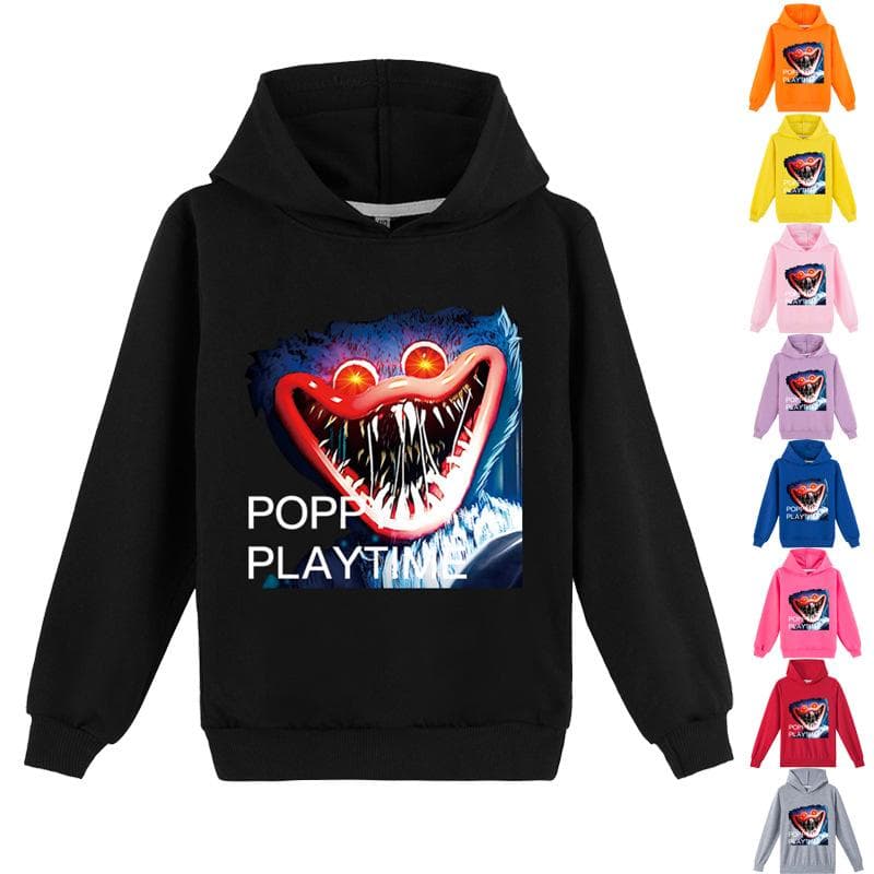 Primavera Autunno 4-14T Moda unisex Papavero Playtime Huggy Wuggy Stampa Ragazzi e ragazze Maglia a maniche lunghe con cappuccio Abbigliamento per bam