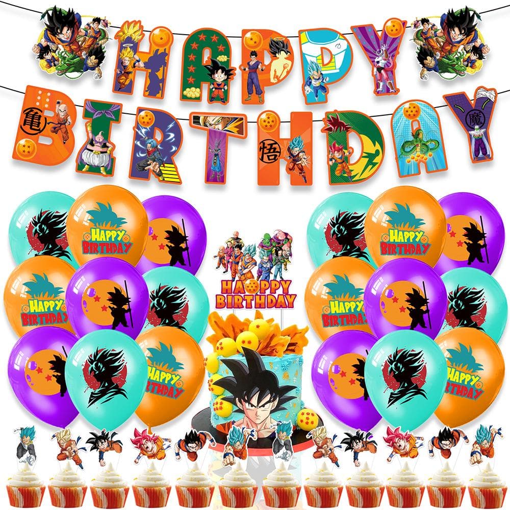 32 pezzi Forniture per Festa di Compleanno di Dragon Ball Include Striscione Cake Toppers Palloncini