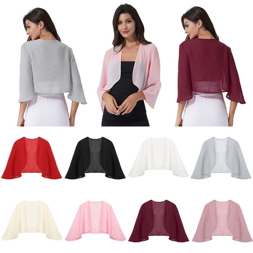 Copricostume da donna in chiffon con maniche a 3/4, giacca bolero, abito da sposa, copricostume, scialli cm colore rosa scuro