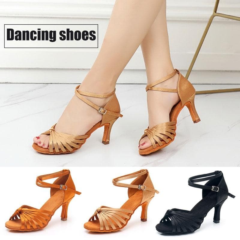 Scarpe da ballo latino professionali da donna con tacco alto 7 cm, scarpe da ballo da sala per salsa, scarpe da ballo indoor cm marrone