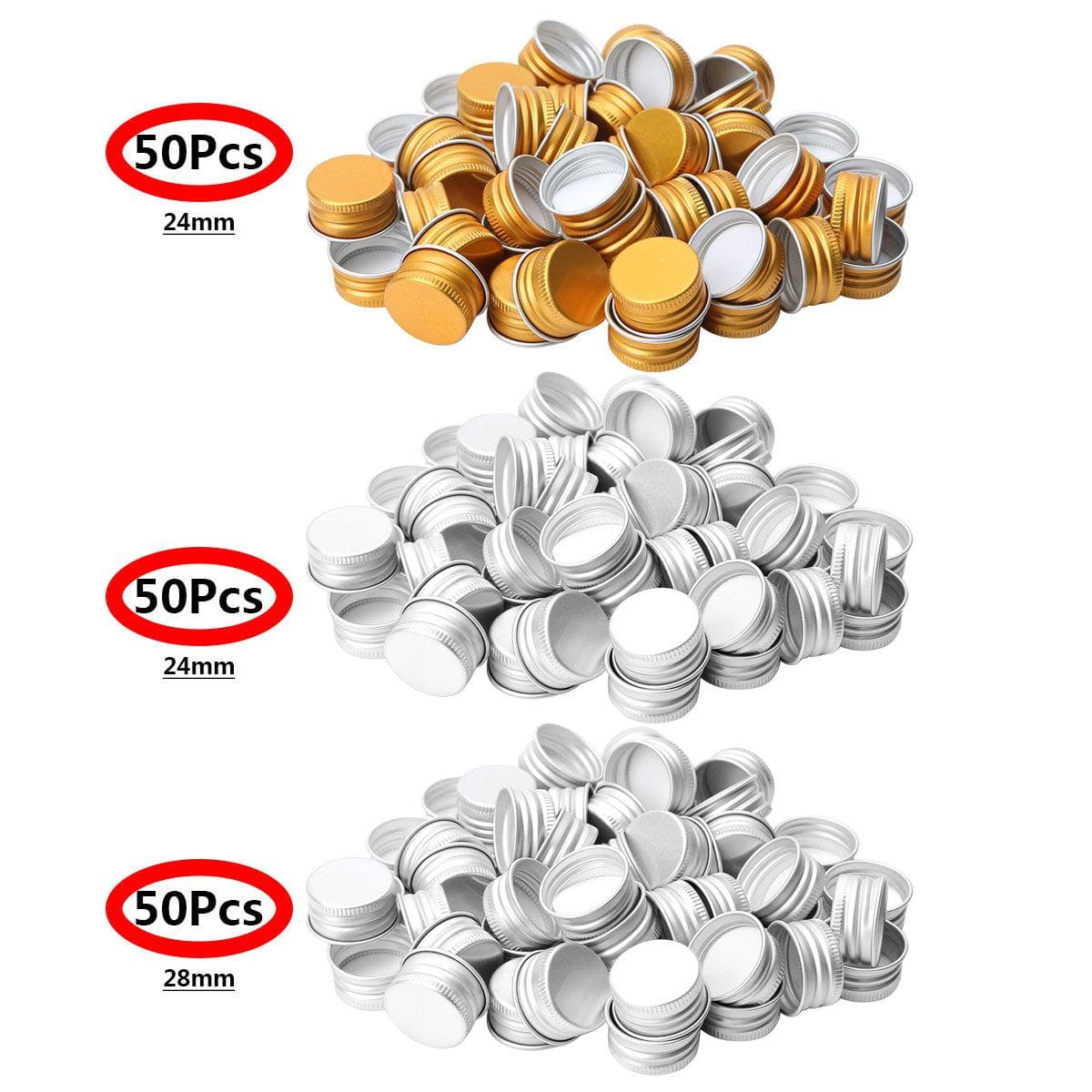 Confezione da 50 Tappi Piccoli Premium in Alluminio Filettati 24R/28R di Ricambio per Bottiglie in Vetro Borosilicato argento