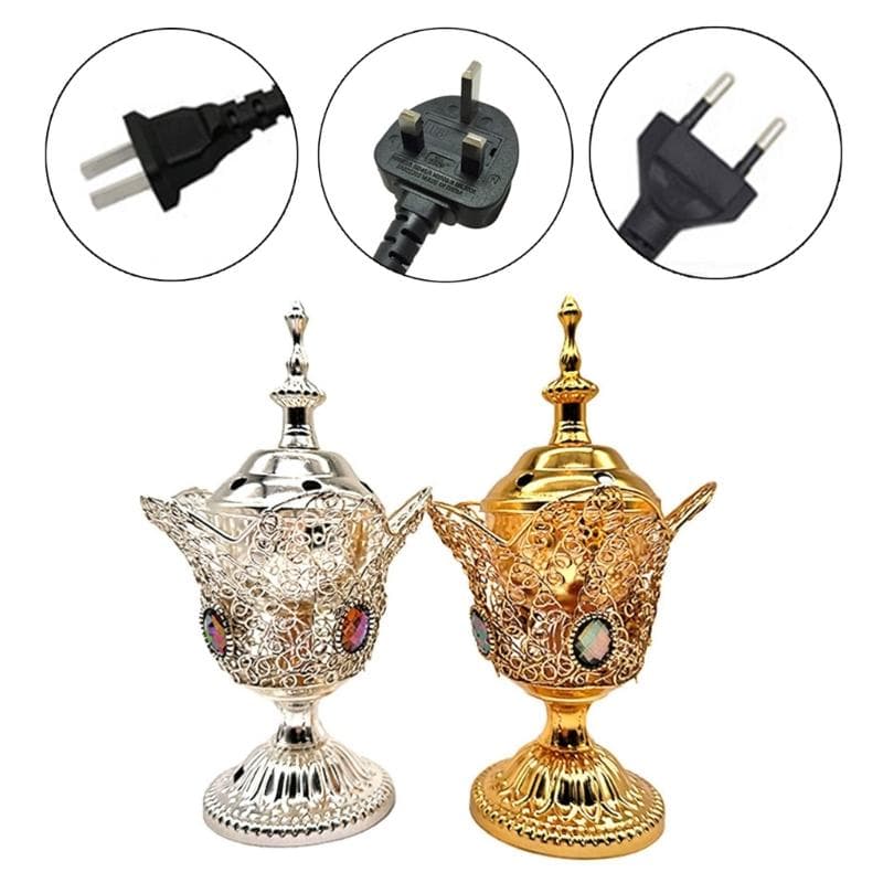 Regalo Creativo del Medio Oriente Censori Elettrici Dorati del Medio Oriente 220V Bruciatori Metallici per Bakhoor Sicuro, Senza Fiamma argento