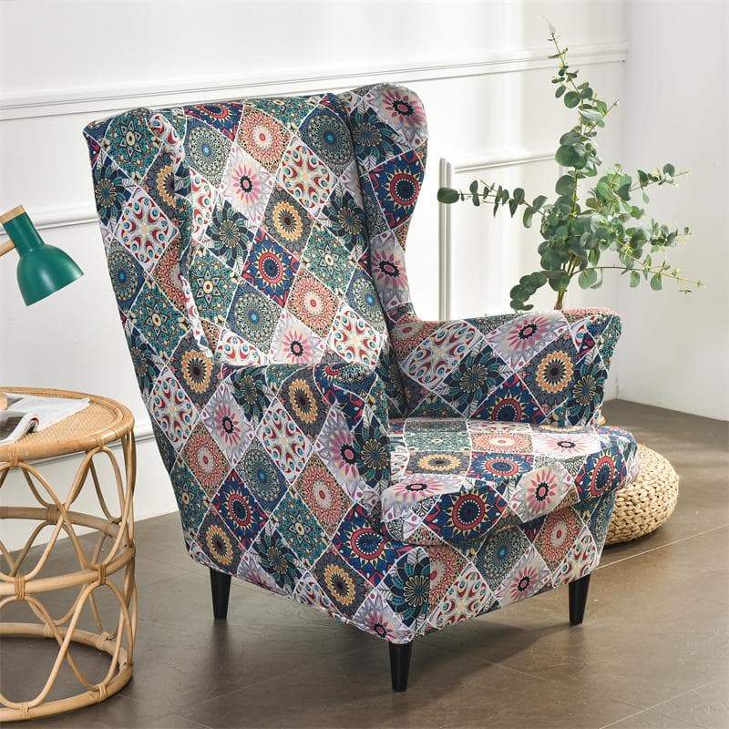Copripoltrona ad Ala Stile Bohemien Copripoltrona Spandex Lavabile Copridivano con Copricuscini per Seduta Copripoggiapiedi Pouf
