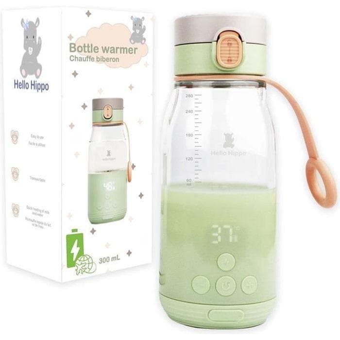 HELLO HIPPO® Scaldabiberon Portatile con Batteria USB - Scaldabiberon da Viaggio e Portatile Latte e Acqua - Capacità 300 ml -