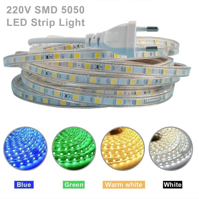 Striscia LED SMD 5050 AC220V impermeabile Luce flessibile 60leds/m Nastro LED Luci LED Illuminazione Lampada decorativa per soggiorno verde