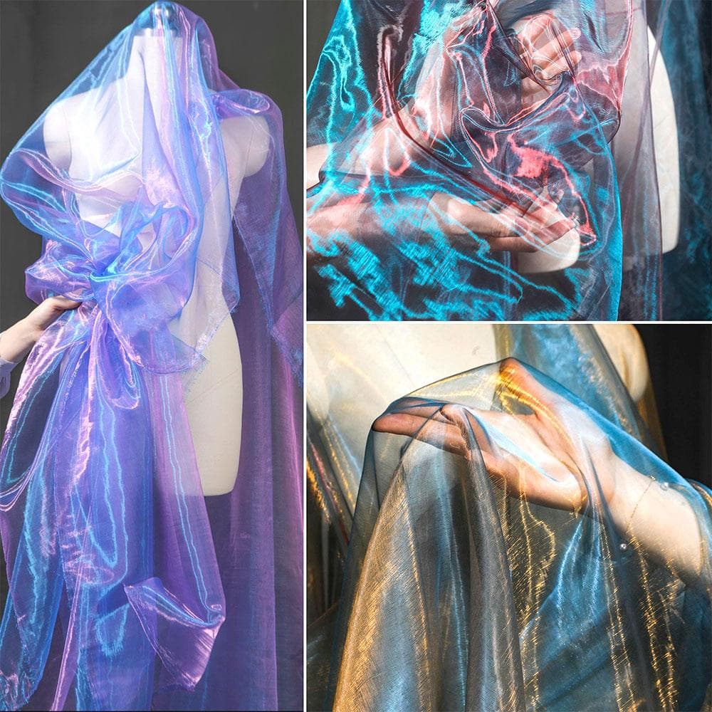 100x150cm Tessuto Ombré in Chiffon e Organza Bicolore Gradiente Trasparente per Abiti da Sposa di Alta Moda Tende di Lusso per la Casa Fornitura per