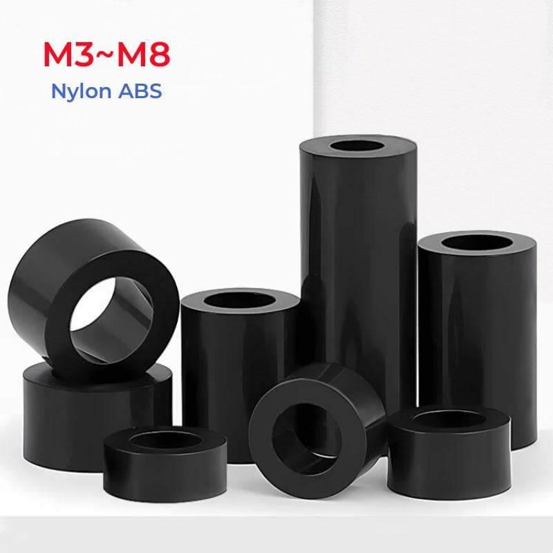 Distanziale Rotondo Vuoto in Nylon Nero ABS Non Filettato Distanziatore Vuoto M3 M4 M5 M6 M8 Rondella Vite per Scheda PCB Lunghezza 2mm~50mm nero