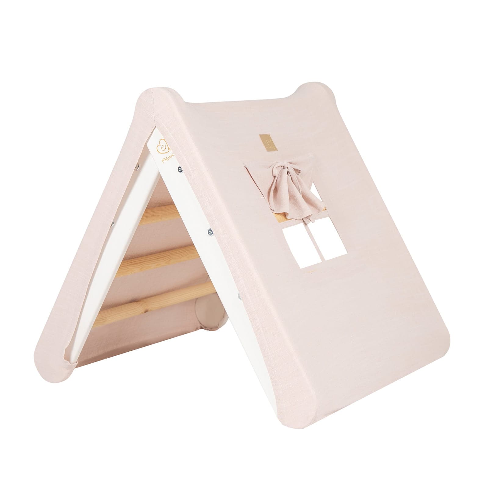 MeowBaby ® Una casa per bambini con una scala 68x61x60 cm che si ripiega nella stanza. Legno, Lino, Viscosa, Una Casa Rosa grigio