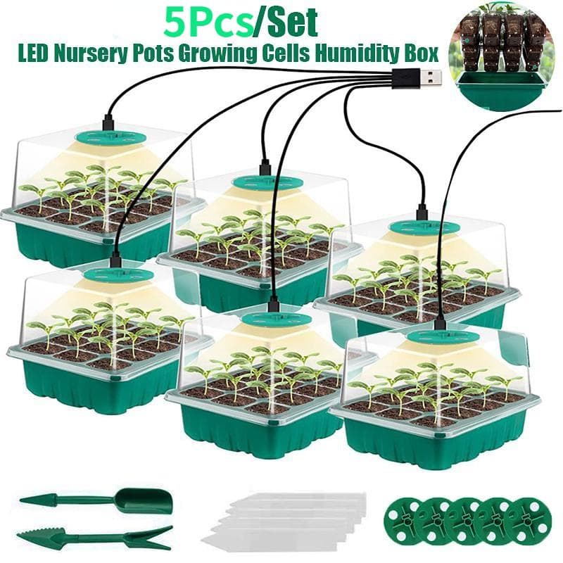 5 pz/set set di vassoi per coltivazione di piante luce a LED vasi per vivai cellule in crescita scatola di umidità serra verde