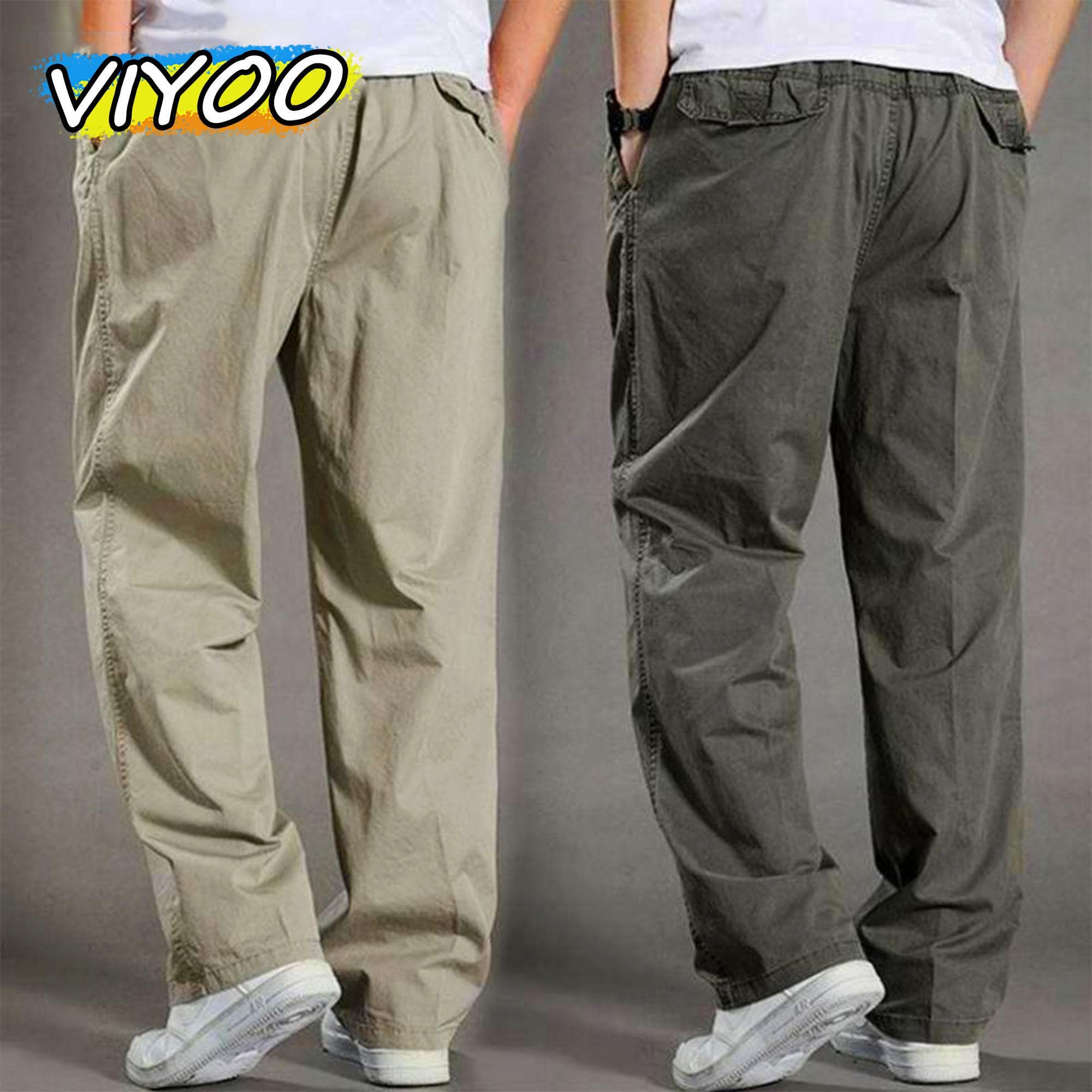 M-6XL Pantaloni Estivi da Uomo Business Ampi Assorbenti Traspiranti Gamba Dritta Casual cm verde