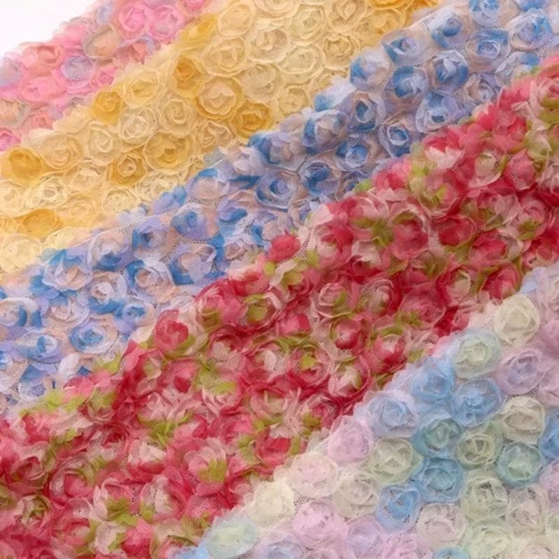 1 Iarda Tessuto Ricamo Petali di Rosa Tridimensionali Larghezza 130cm DIY Costume Abito Decorazione Festa di Compleanno Tessuto Ricamato