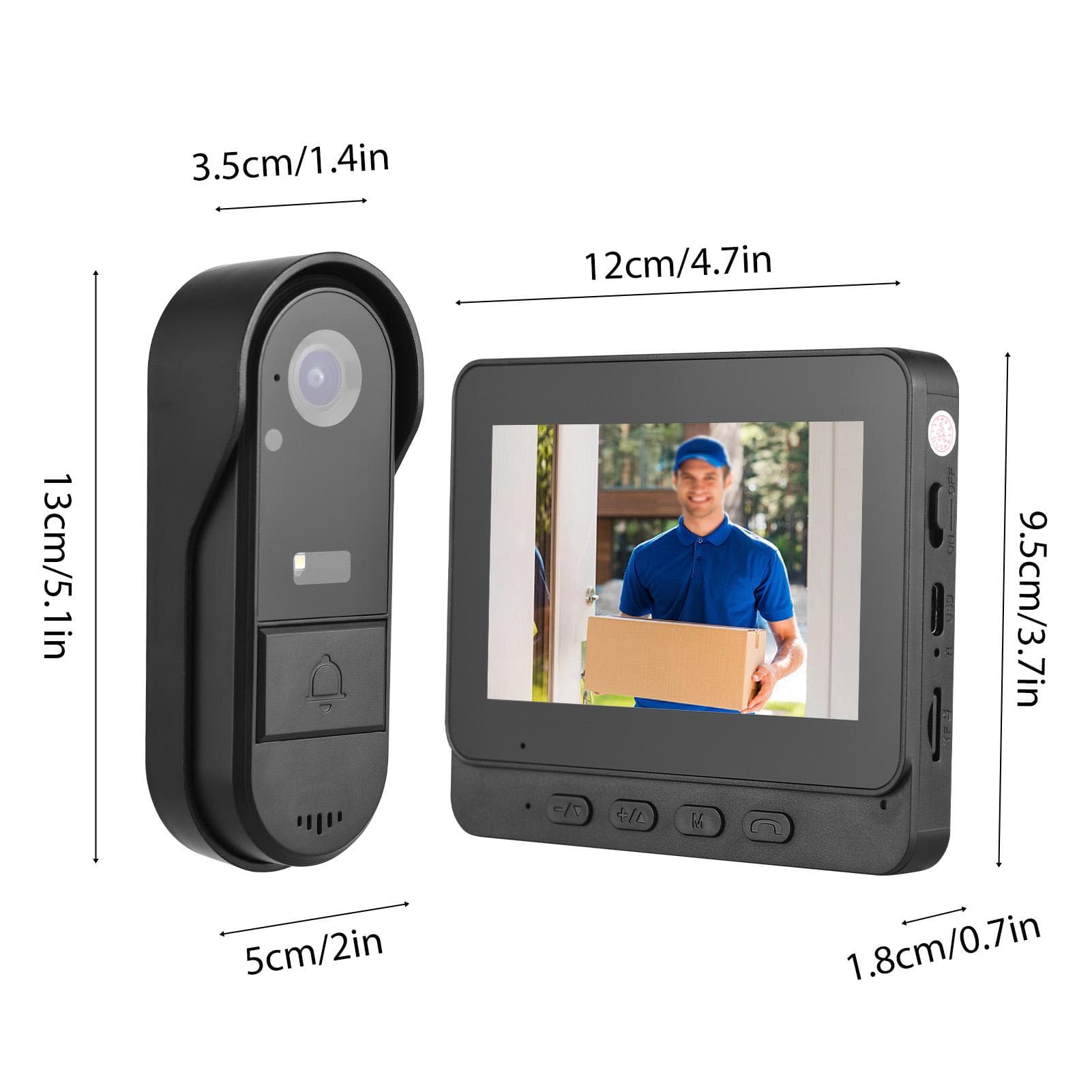 Campanello Wireless con Schermo IPS da 4,3 Pollici con Telecamera Esterno IP65 Impermeabile 1080P Campanello Wireless nero
