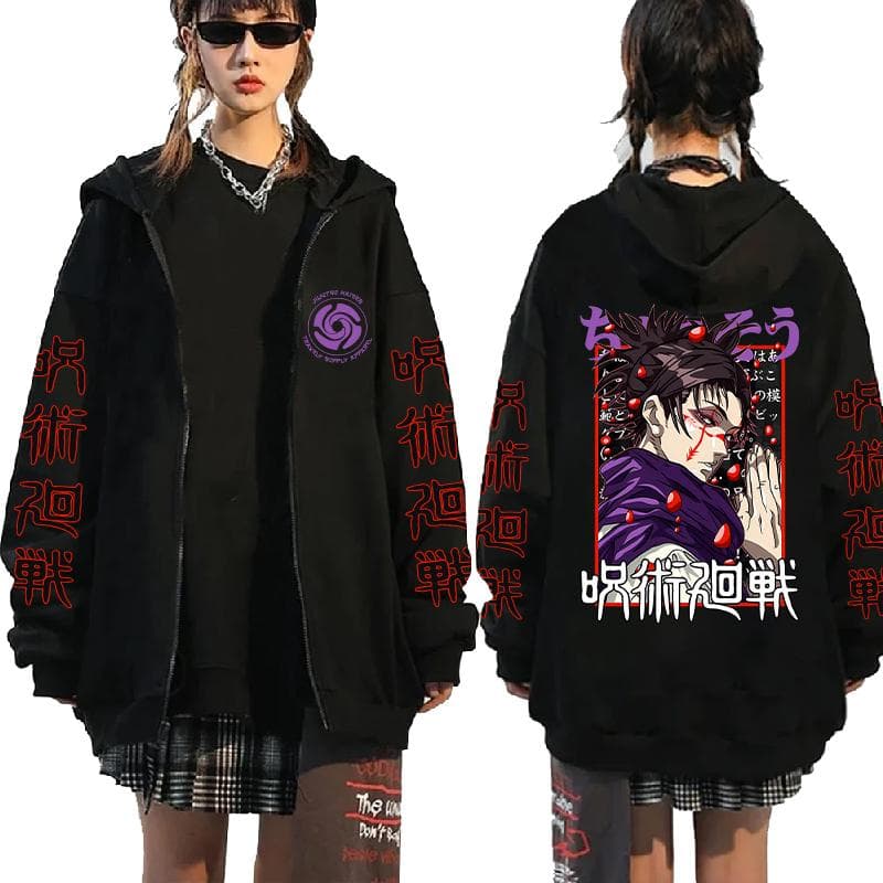 Anime Jujutsu Kaisen Choso Grafica Stampata Con Cappuccio Uomo Donna Trendy Cerniera Felpe Oversize Felpa Harajuku Unisex Giacca con Cerniera cm