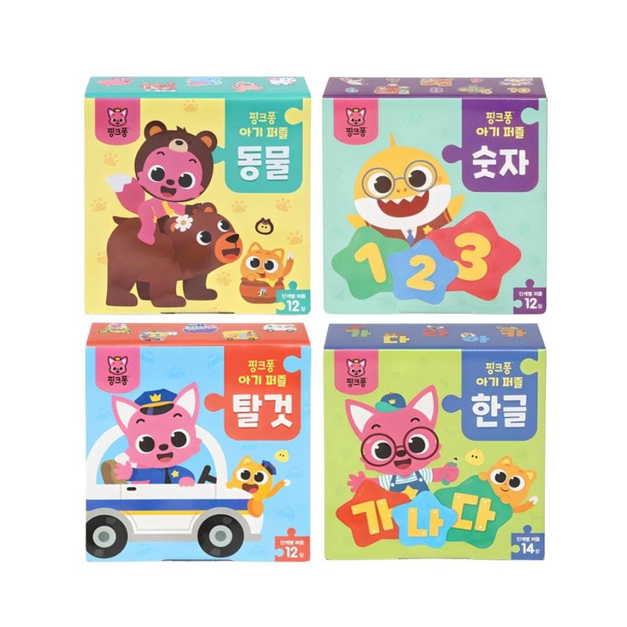 Prodotto in Corea, Certificato KC – Puzzle per Bambini Pinkfong (Numeri + Alfabeto Coreano + Animali + Veicoli) 4 Opzioni