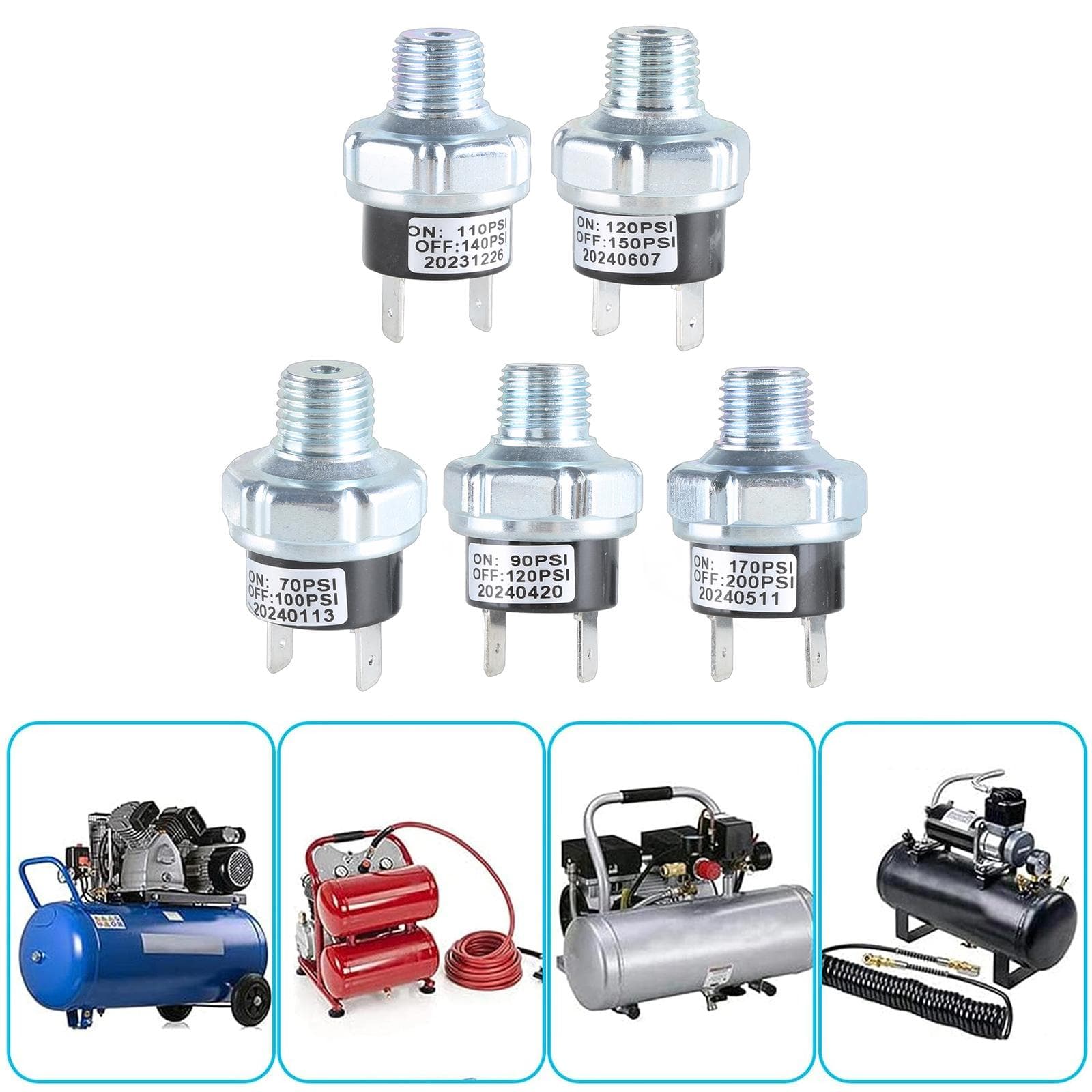 Pressostati per compressori d'aria Valvole di controllo della potenza Pressostati regolabili Installazione semplice per attrezzature da officina