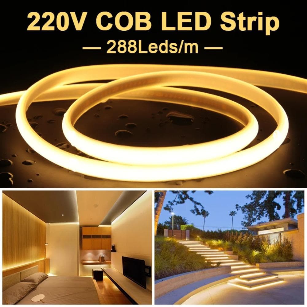 AC 220V COB Striscia LED Luce al neon Spina di alimentazione Kit ad alta densità 288LED/m Illuminazione lineare IP68 Nastro LED flessibile