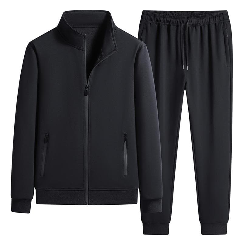 Cotone Primavera e Autunno Nuovo Cardigan Primavera Autunno Inverno Collo Alto Top con Zip Set Casual Sportivo Due Pezzi cm nero