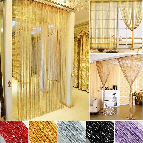 Tenda di cristallo di lusso Linea flash Tenda a corde con nappe lucide Porta finestra Divisorio Tenda linea argento lucido Decorazione della casa