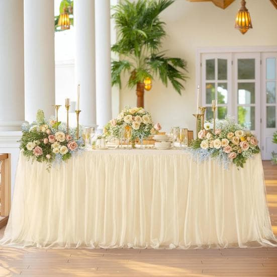 Gonna da Tavolo in Tulle per Tavoli Rettangolari 4/6/9 piedi Tovaglia Senza Pieghe con Gonna Tutu Tovaglia Riutilizzabile per Matrimonio Addio al Nubi