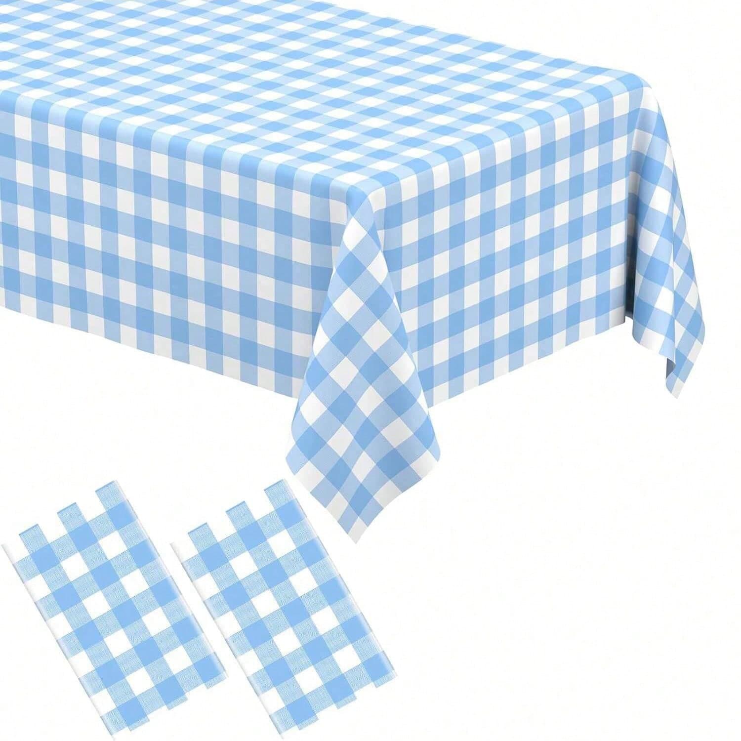 1 Confezione Tovaglia Gingham Azzurro Rettangolare Tovaglie a Scacchi Azzurro Pallido e Bianco Copritavolo Monouso in Plastica a Quadri per Feste mult