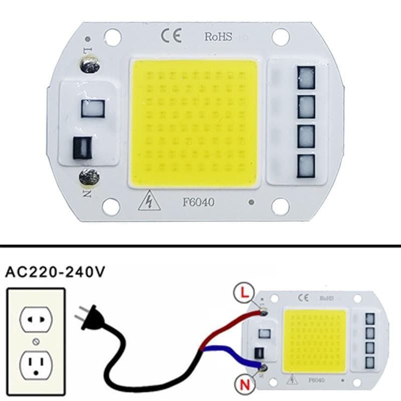 2024 LED COB Lampada Bead 10W 20W 30W 50W AC 220V 240V IP65 Smart IC Non è necessario il driver Luce di inondazione fai da te Lampadina a LED Faretto