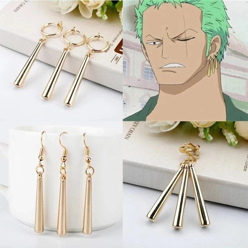 Orecchini Cosplay Anime One Piece Roronoa Zoro Clip per Orecchie Sauron Pendente Dorato Orecchini a Gancio Per Donne Uomini Gioielli 3 Pezzi/Set