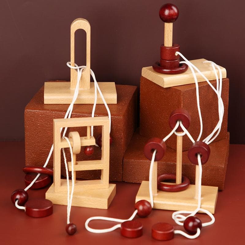 Giocattoli di Decompressione Sblocca in Legno Lucchetto di Luban Rompicapo Giocattoli Unloop Infilare Corda Anello Puzzle Gioco Educativo per Adulti B