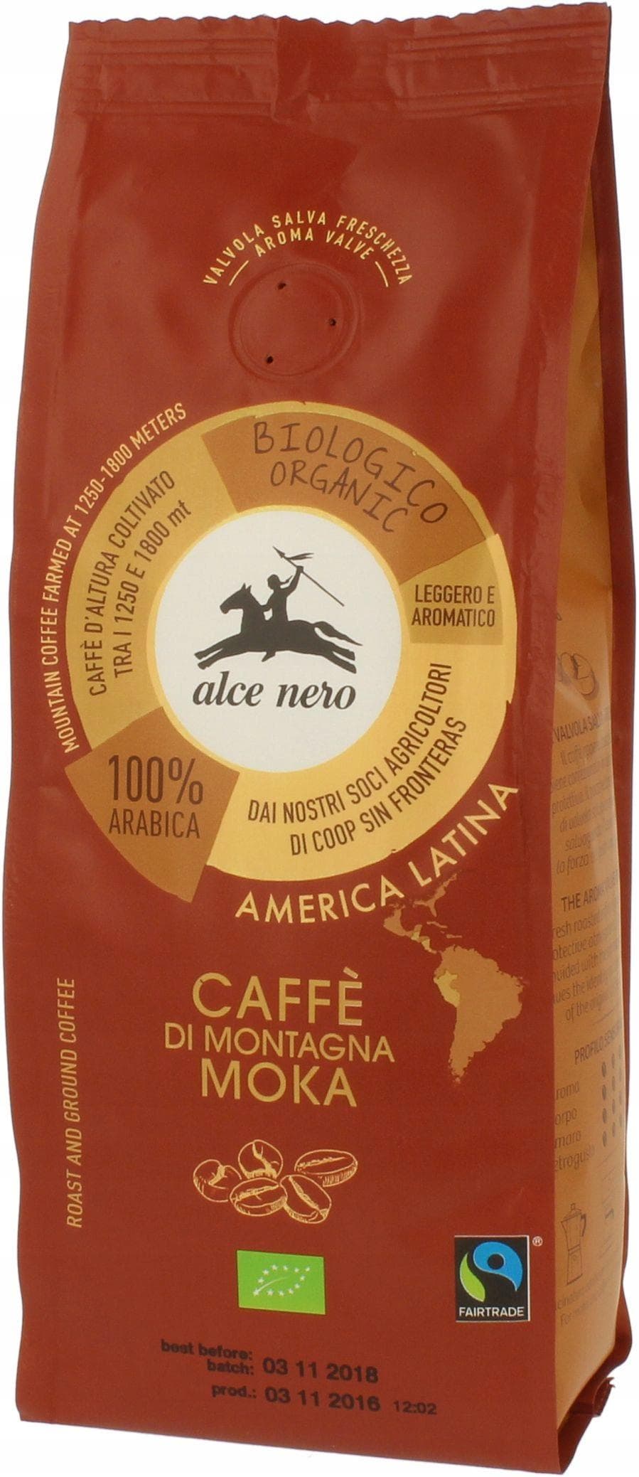 Caffè macinato biologico MOKA Alce Nero 250 g Arabica