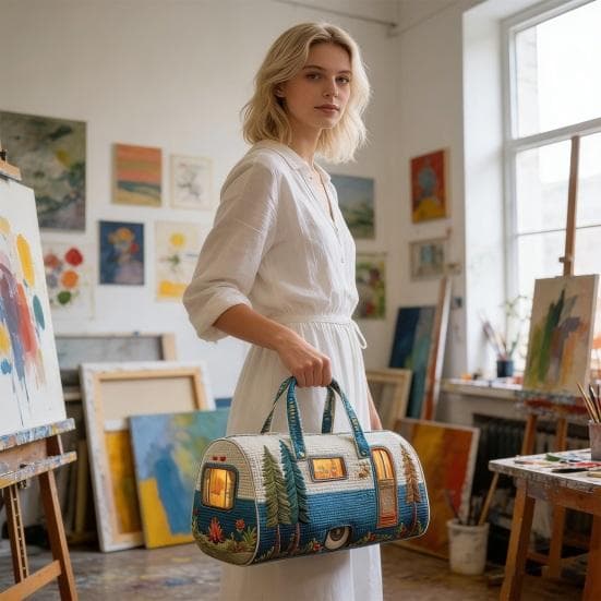 Borsa da Palestra Motivo ad Albero Design a Autobus Borsa Duffel Trapuntata con Tracolla Regolabile Manico Robusto Abbigliamento Articoli da Toeletta