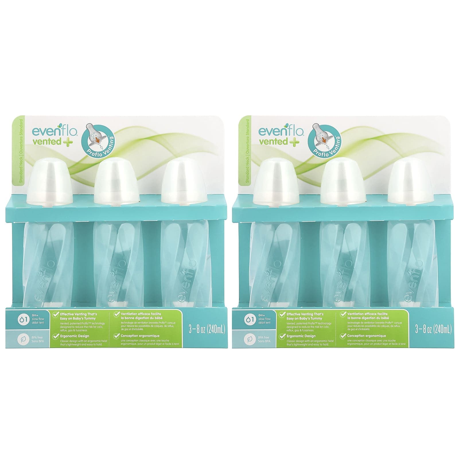 Evenflo Feeding, biberon trasparenti Vent+ Twist PP, standard, da 0 mesi in su, lento, 6 pezzi, 240 ml (8 once) ogni