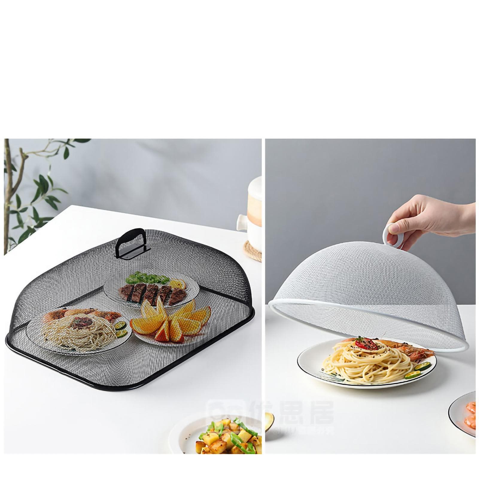 Copertura per alimenti in rete densa, design girevole a 180 gradi, semplice schermo per alimenti in ferro con maniglia per la casa nero
