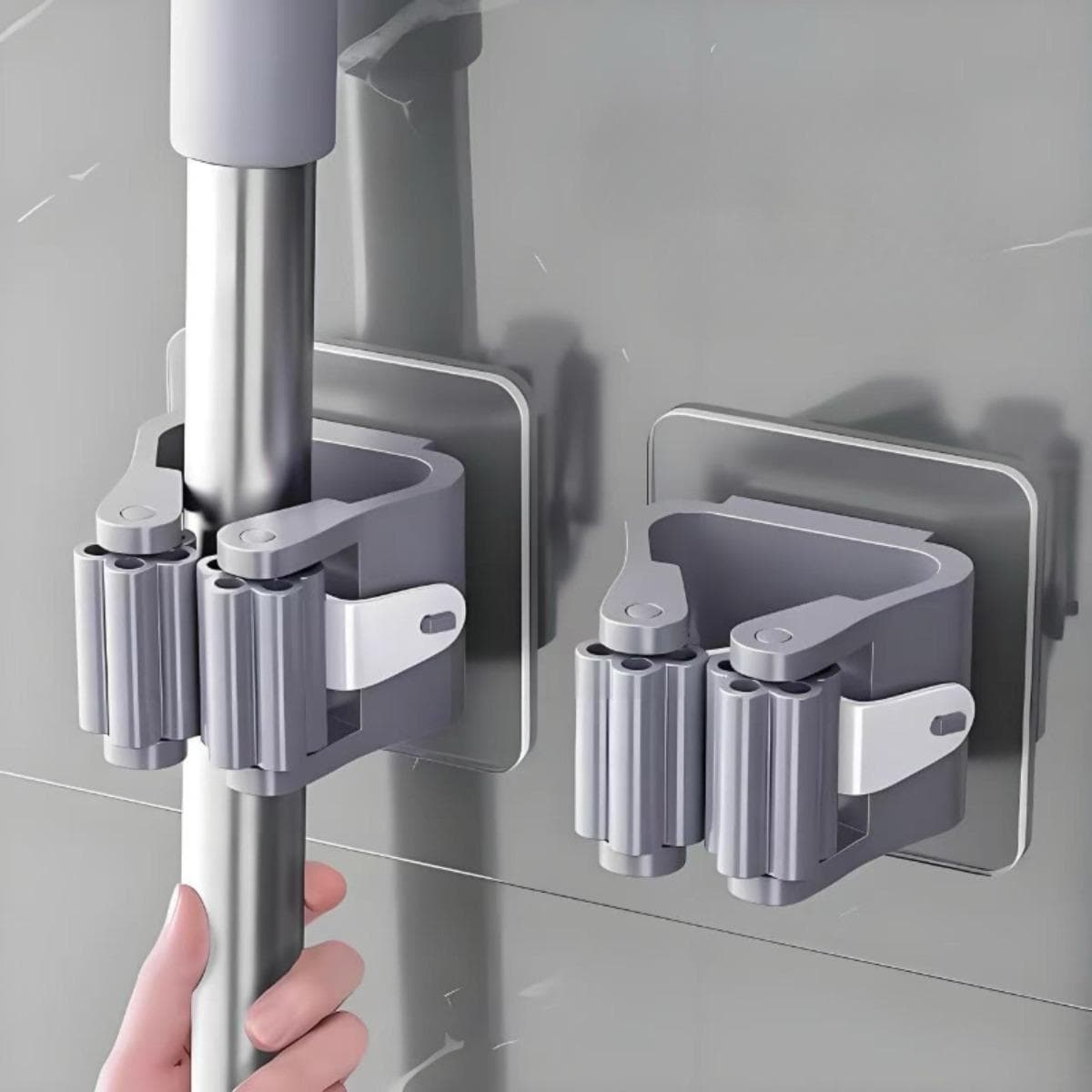Portamocio e scopa da parete moderno 1/2/4 - Non richiede foratura, ganci portaoggetti in plastica resistente bianco