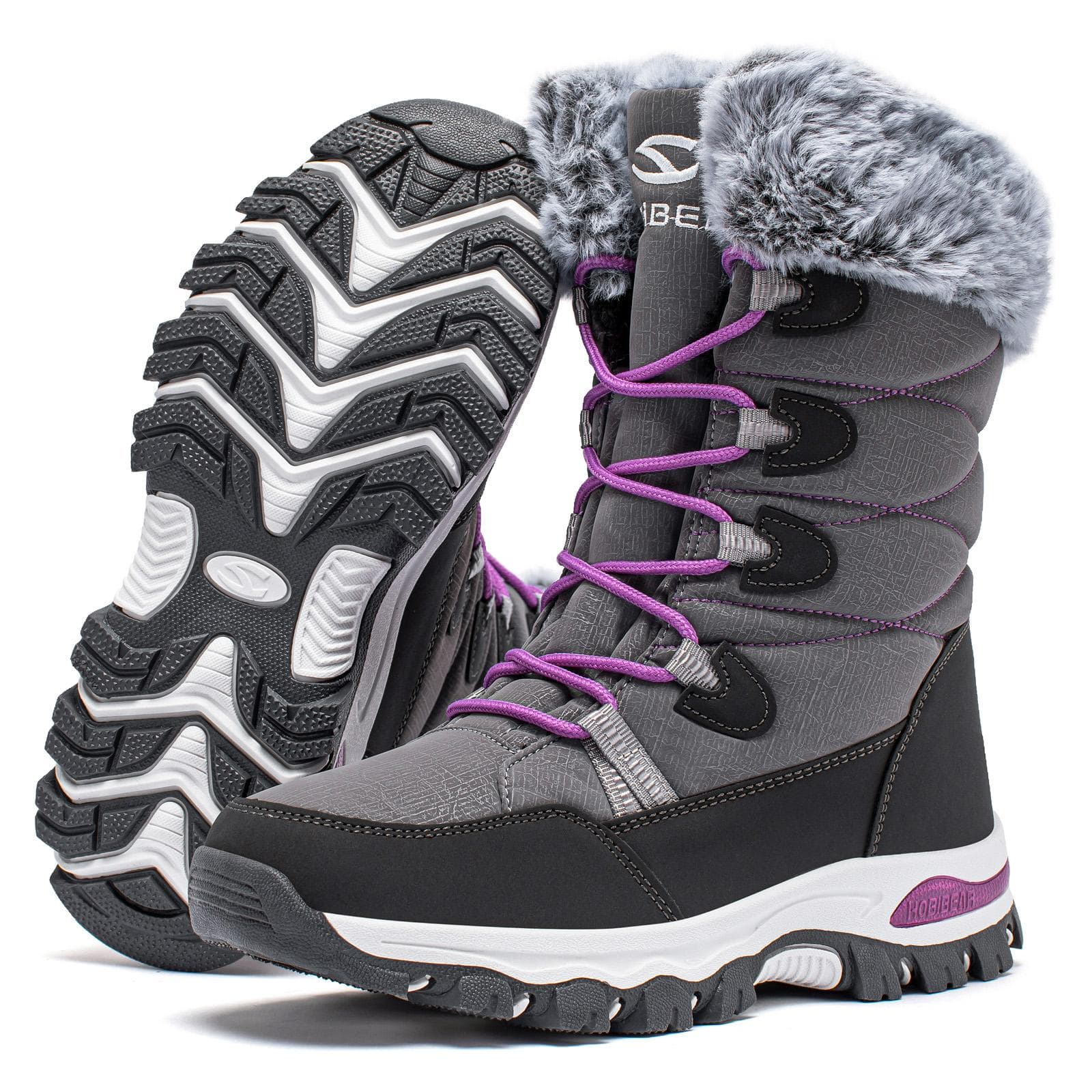 HOBIBEAR Stivali da Neve Invernali da Donna Impermeabili da Esterno Caldi Foderati in Pelliccia Sintetica Scarpe Antiscivolo con Lacci cm