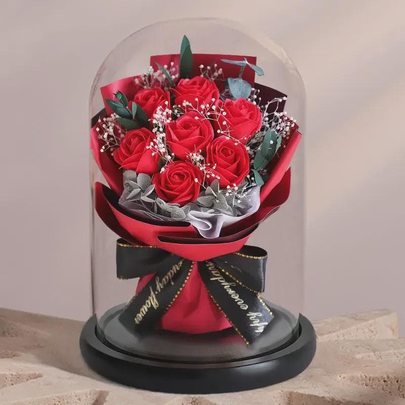 Fiori Eterni: Bouquet Coperto di Vetro - Regalo Ideale per Lei, per Compleanni, San Valentino, o Qualsiasi Occasione Speciale.