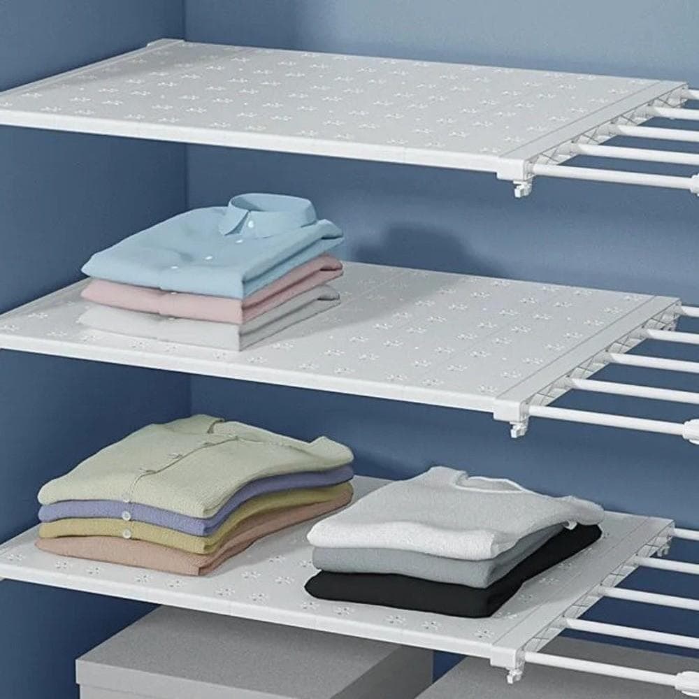 Pannello Retrattile a Strati Senza Fori Scaffale Regolabile per Armadio Portaoggetti per Armadietti Camera da Letto