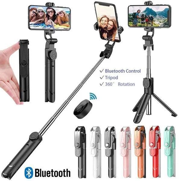 Bastone selfie portatile estensibile, telecomando Bluetooth, treppiede integrato, treppiede autoscatto integrato, supporto per telefono cellulare, tel