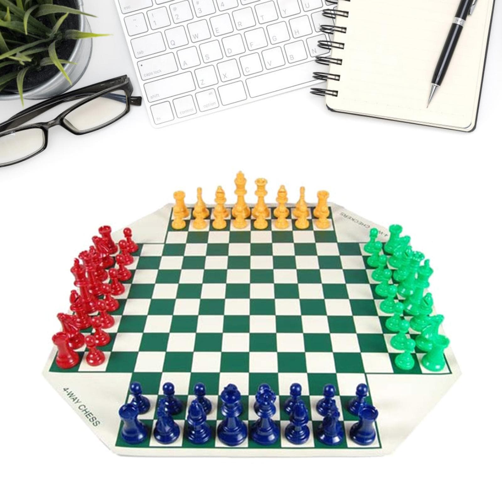 Giochi da Tavolo Scacchi per 4 Giocatori Set di Scacchi Medievali con Scacchiera in Pelle Gioco di Scacchi Combinato per Fino a 4 Giocatori