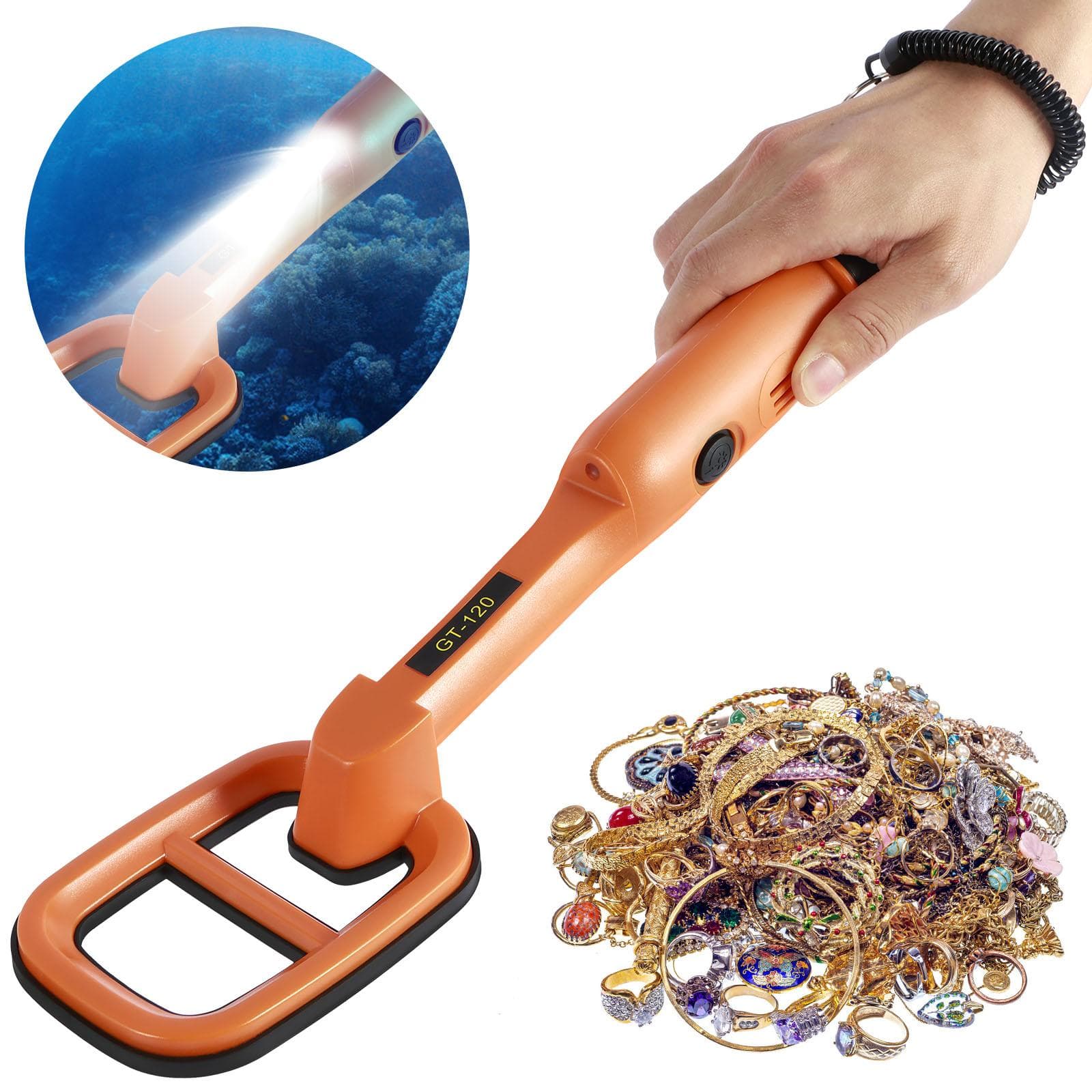 Metal Detector subacqueo 9.84FT IP68 Metal Detector a bobina da 4.2 pollici completamente impermeabile con LED e allarme GT-120 portatile nero