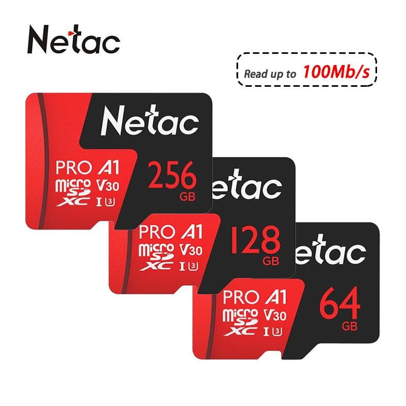 Scheda di Memoria Micro SD Netac 128GB 32GB 64GB 256GB Scheda TF 512GB Alta Velocità Fino a 100MB/s A1 U3 V30 C10 Scheda SDXC per Fotocamera, droni,