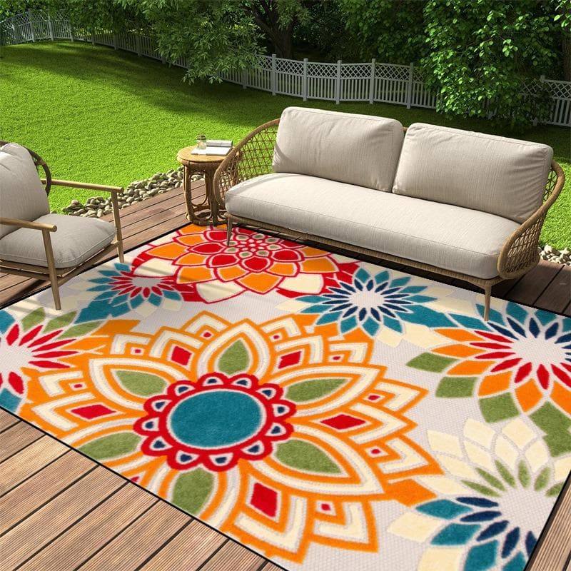 Tappeto da Area con Motivo Floreale e Foglie per Esterni Collezione Design Giardino Vivace Tappetino per Patio Spazio Living Esterno Decor